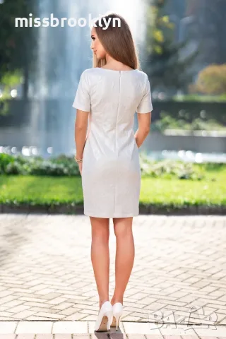 Рокля “Pearl Jacquard Elegance” – бяла жакардова рокля с перлен ефект арт.1532, снимка 4 - Рокли - 55671451