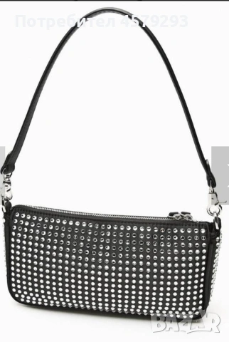 Черна чанта с кристали Zara, снимка 6 - Чанти - 54323418