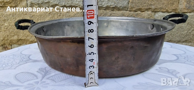 Стара медна тава с месингови дръжки , снимка 4 - Съдове за готвене - 54809734
