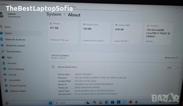 Лаптоп Lenovo IdeaPad 5 | I7 1165G7 | 8 GB | 512 SSD, снимка 5 - Лаптопи за работа - 54010070