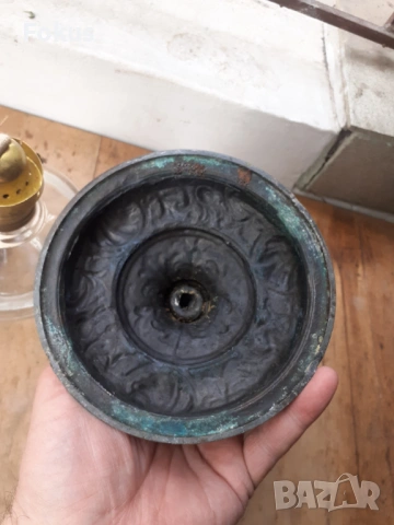 Стара газена лампа от мед бакър и стъкло, снимка 5 - Антикварни и старинни предмети - 54183271