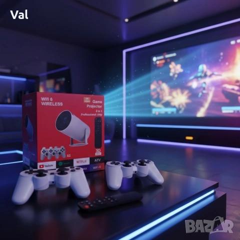 Интелигентен видео проектор 4K с два геймпада, дистанционно управление, Android TV 11 и WiFi 6, снимка 3 - Други игри и конзоли - 54811622