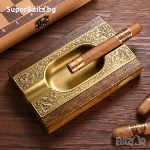 Премиум, луксозен пепелник от дърво и месинг