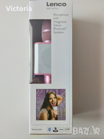 Безжичен караоке микрофон Lenco BMC-80 Pink – Bluetooth, вградени говорители, снимка 3 - Музикални играчки - 54546919