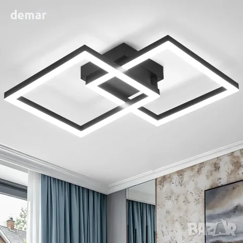 LED лампа за таван 22 W 47 см 6500 K, черна геометрична визия, висок CRI (90+)
