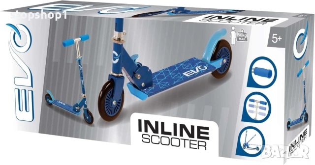 Тротинетка с 2 колела, сгъваема, Evo, Inline Scooter, СИНЯ , снимка 2 - Скейтборд, ховърборд, уейвборд - 54680328