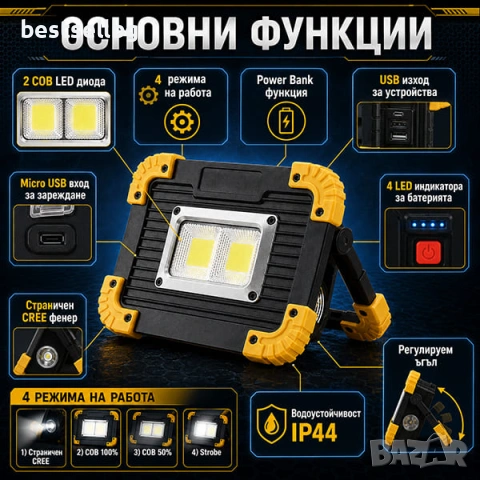 Преносима работна сервизна акумулаторна LED лампа фенер за къмпинг лов, снимка 2 - Къмпинг осветление - 29055563