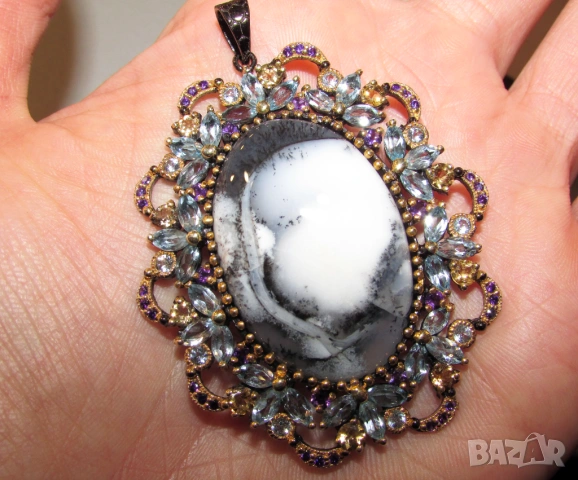 925 сребърно колие с опал дентрит 40 карата, снимка 5 - Колиета, медальони, синджири - 54053360