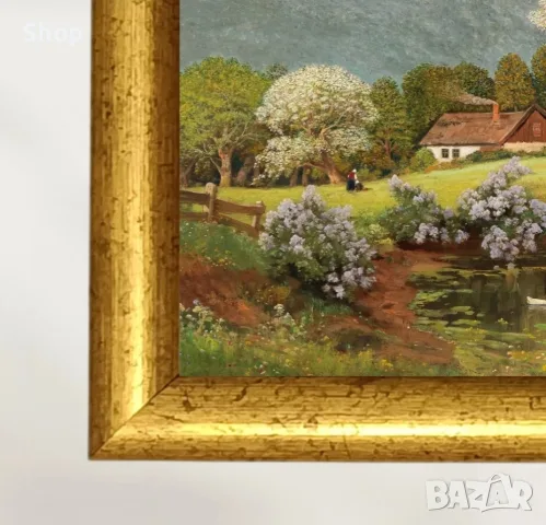 Картина на пейзаж с антична дървена рамка , снимка 2 - Картини - 55533876