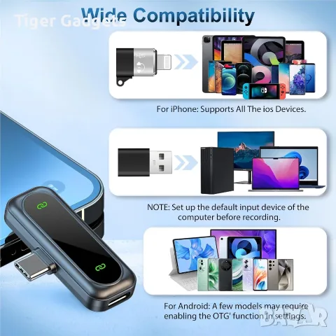 Комплект 2 безжични Lavalier микрофона dralud M1 за iPhone, Android, USB-C и Lightning, снимка 3 - Микрофони - 55588886