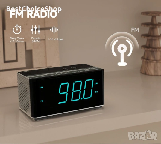 iTOMA Bluetooth Будилник Стерео Колонка FM Радио Двоен Будилник USB Зарядно