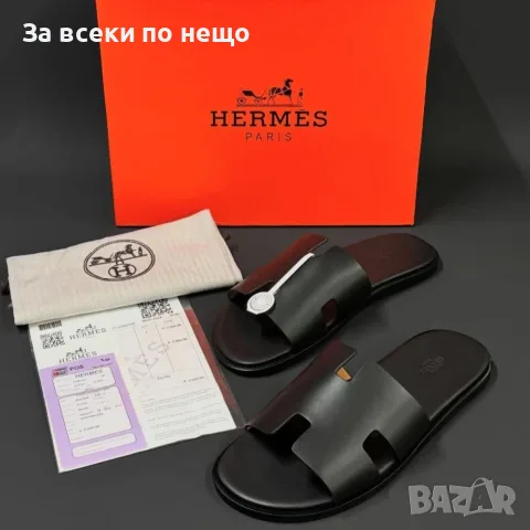 Hermes Мъжки Черни Чехли Телешка Кожа Код ch84, снимка 4 - Мъжки чехли - 55482306