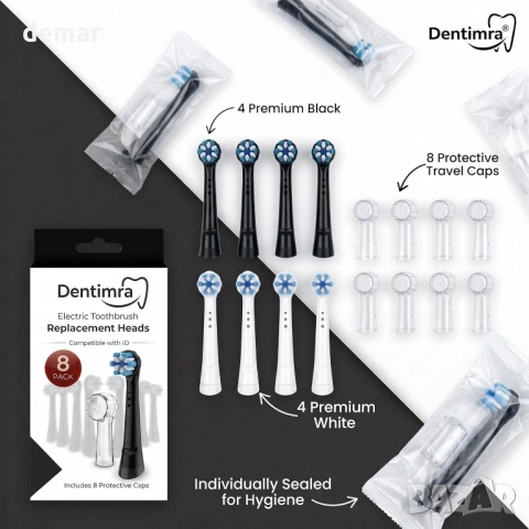 Глави за четки за зъби Oral B iO 3 4 5 6 7 8 9 10 серия, пакет от 8, микс, черни-бели, Dentimra, снимка 4 - Други - 54626345