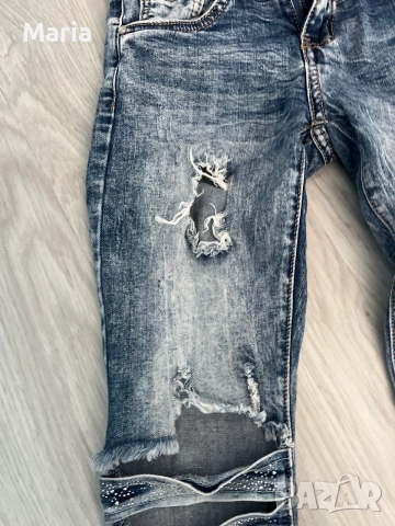 Дамски дънки SIZE 27 Skinny с камъчета и декоративни скъсвания, снимка 3 - Дънки - 55525635
