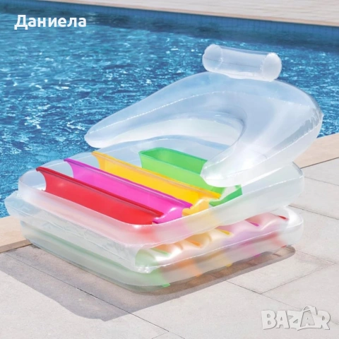 Надуваем матрак и фотьойл 2 в 1 – Цветни райета, до 160 кг, 201x89 см, за плаж и басейн, снимка 10 - Други стоки за дома - 54958080