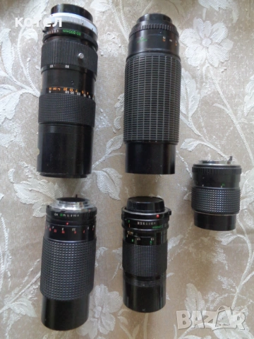 Продавам  Лот от 5 ретро ръчнофокусни обектива (Canon FD, Pentax K, Minolta MD)