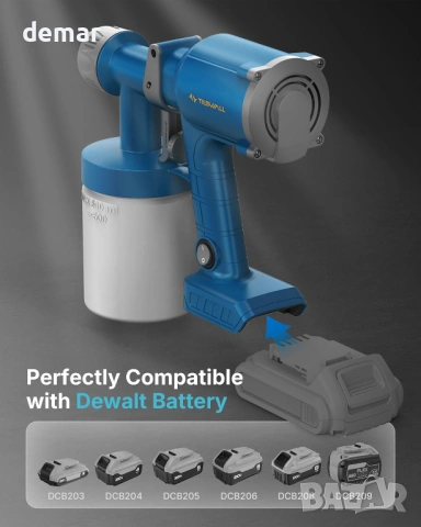 Преносим бояджийски пистолет Tilswall за Dewalt 18V/20V батерия, 600 мл, без батерия, снимка 2 - Други инструменти - 54226117