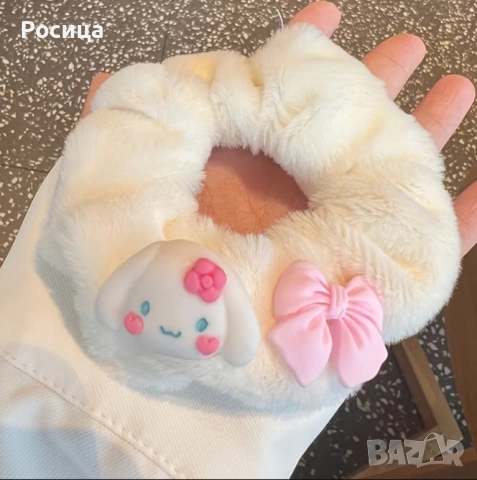 Комплект от 5 броя плюшени ластици за коса скрънчове, снимка 4 - Шноли, диадеми, ленти - 55086671