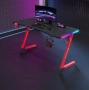 Геймърско бюро 140x60x75 см, RGB LED осветление, карбонов плот, поставка за напитки и слушалки, снимка 1