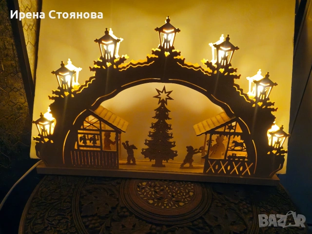 Немска коледна арка със 7 светлинни лампи, дърво в естествен цвят. Производител Erzgebirgskunst