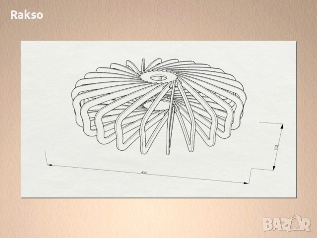 Полилей от дърво. Интериорно осветително тяло за таван ”Радиант", снимка 4 - Лампи за таван - 54026163