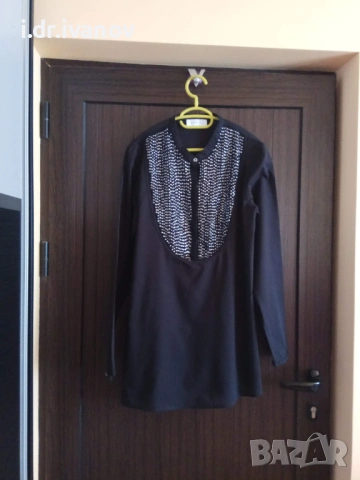 дълга черна риза с паети 