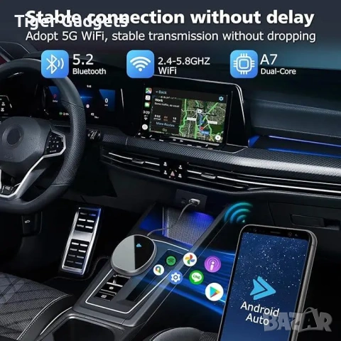 Безжичен Android Auto адаптер BY960Q – Bluetooth и Wi-Fi адаптер за Android Auto, снимка 5 - Аксесоари и консумативи - 54956826