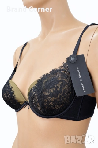 Елегантен сутиен Hunkemöller с маслиненозелен сатен и деликатна черна дантела - Размер 75B, снимка 2 - Бельо - 54552073