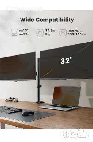 Стойка за два монитора ErGear, снимка 2 - Монитори - 54160335