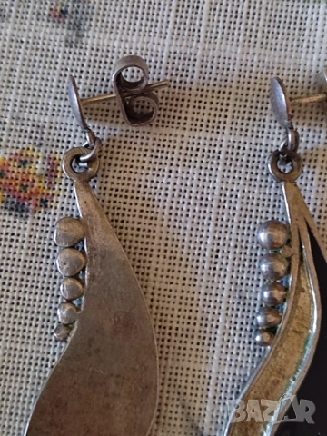 Масивни сребърни обеци с емайл, снимка 3 - Обеци - 54142052