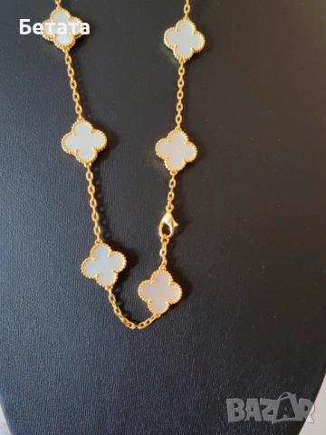 Дълго дамско колие с 20 детелини от бял седеф Van Cleef & Arpels VCA, снимка 10 - Колиета, медальони, синджири - 54357399
