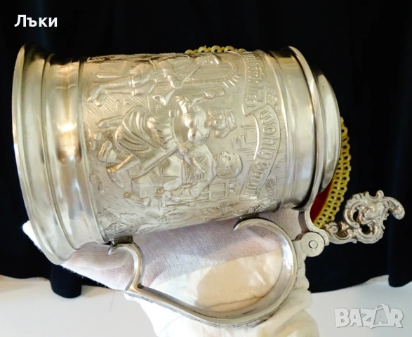 Калаена халба с релефна сватбарска картина 740 гр. , снимка 10 - Антикварни и старинни предмети - 55187995