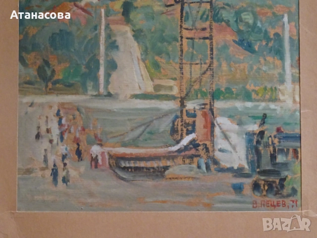 ВЕНЕЛИН ПЕЦЕВ Картина пейзаж "Сондата..." акрил подписана 1971 г, снимка 7 - Картини - 54869468