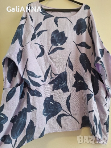 СТРАХОТНА ТУНИКА ЛЕН И ВИСКОЗА 3XL-5XL, снимка 4 - Туники - 54672742