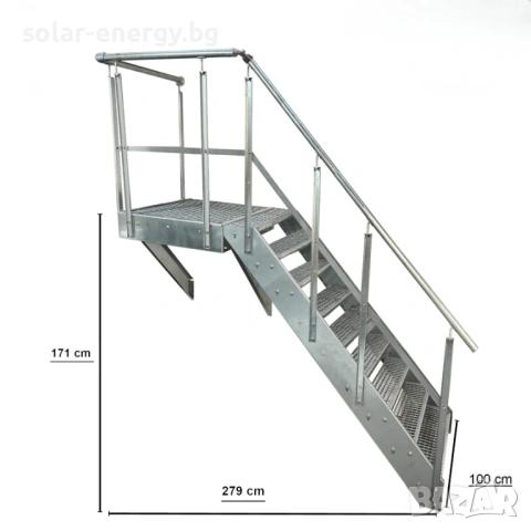 Метално стълбище с площадка 9 стъпала | За монтаж към стена | Поцинковано, снимка 3 - Други - 54236234