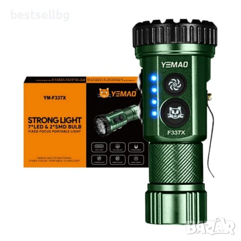 Мощен ръчен LED прожектор фенер YEMAO 3000 лумена UV червена зелена синя светлина USB-C магнит, снимка 11 - Къмпинг осветление - 54109920