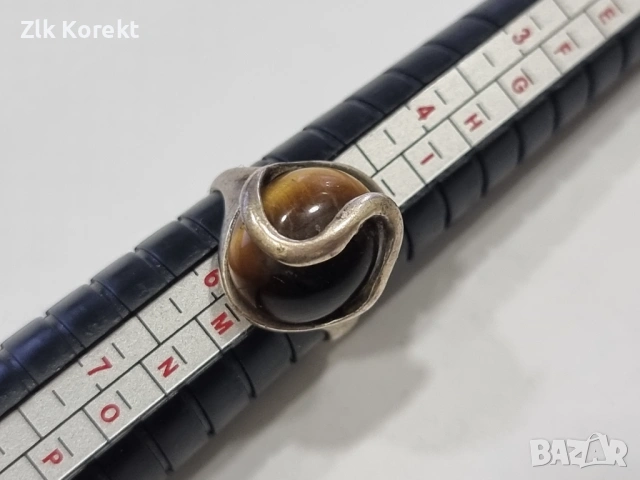 Дамски сребърен пръстен с камък тигрово око, снимка 5 - Пръстени - 54476839