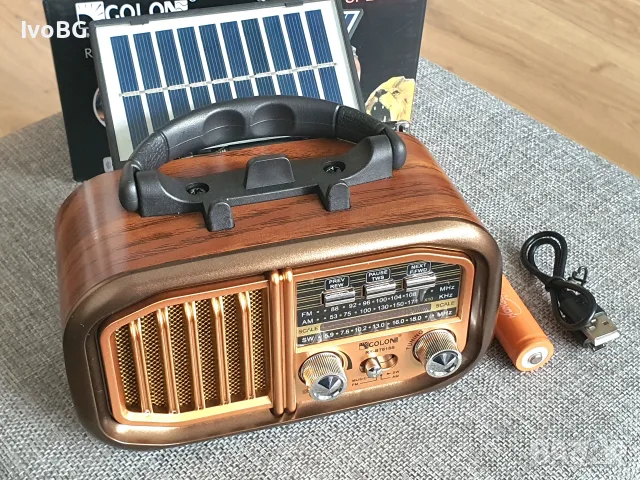 Портативно радио с ретро дизайн Golon RX-BT628S с Bluetooth, MP3, FM, соларен панел, снимка 2 - Други - 55322784