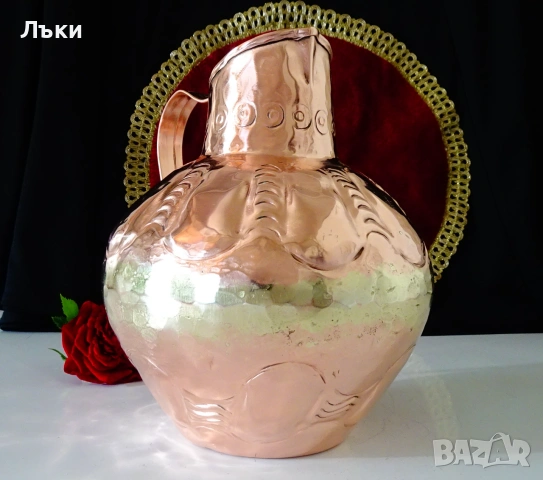 Медна кана за вино,стомна,чиста червена мед,позлата,печат. , снимка 4 - Антикварни и старинни предмети - 54973905