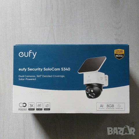 Eufy SoloCam S340 – 3K Двойна Соларна Камера, 360 AI Проследяване, БЕЗ ТАКСИ