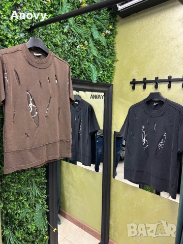 🔥 Мъжка тениска с ефект скъсване – кафява/черна – 23€