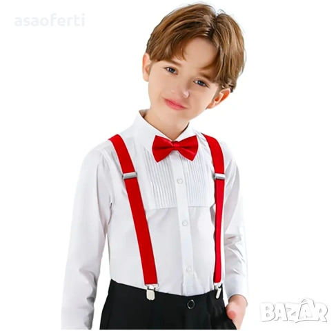 Детски комплект тиранти и папионка в червен цвят 