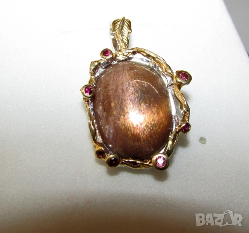 925 сребърно колие със слънчев камък 20 карата