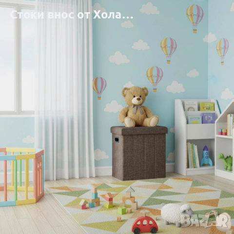 Сгъваем пуф с ракла Relaxdays,с място за съхранение, Сгъваема табуретка , Лен, Полиестер, MDF, Кафяв, снимка 5 - Други стоки за дома - 54649050
