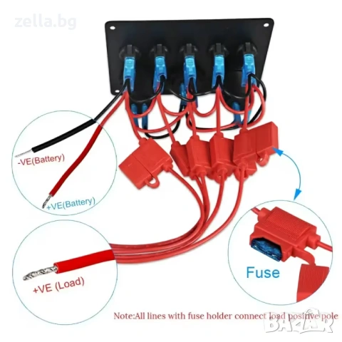 Автомобилен контролен панел с 5 бутона ON/OFF, IP65, 12V/24V – с волтметър, USB и гнездо 10228, снимка 6 - Друга електроника - 54661202