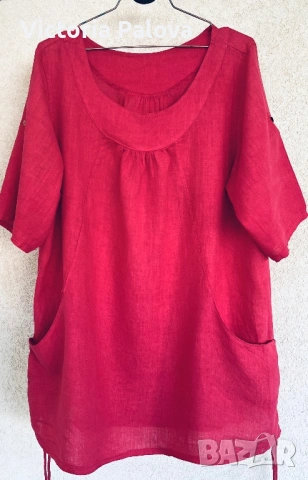 Италианска туника овърсайз от 100% лен в цвят фуксия