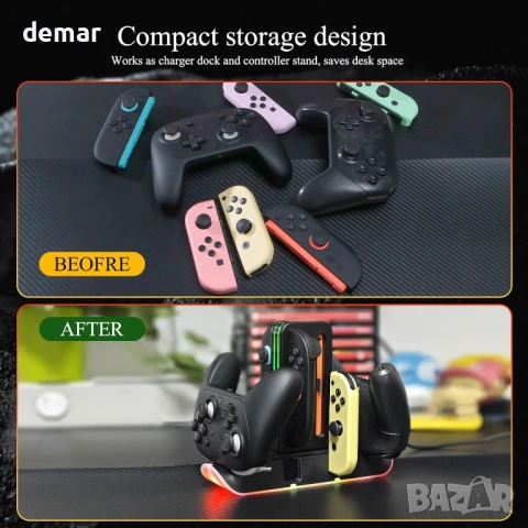Зарядна станция за контролери Switch 2 – Зарежда 4 Joy-Con и 2 Pro контролера, снимка 3 - Аксесоари - 54515198