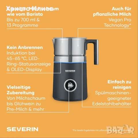 Индукционен разпенител за мляко 700 ml Пенообразувател за мляко Severin Spuma 700 Plus, снимка 6 - Други - 55688187