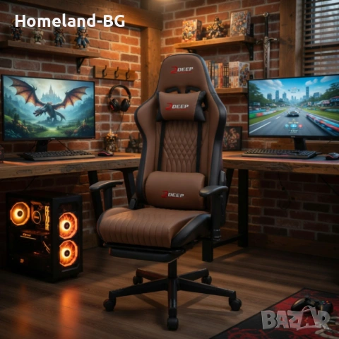 Ергономичен геймърски стол с поставка за крака, регулируема височина и 3D подлакътници, снимка 5 - Столове - 54910271