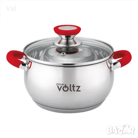 Тенджера Voltz, Червени дръжки, Неръждаема стомана, снимка 2 - Съдове за готвене - 55334712
